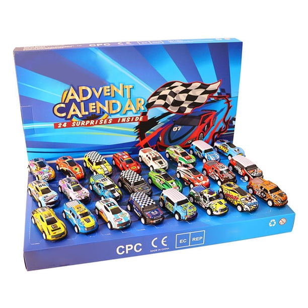 Wartleves Calendario de Adviento de Navidad con cuenta regresiva de 24 días, autos de juguete, regalos para niños