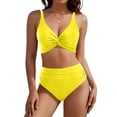 thumbnail image 2 of Minjewel Women's Casual Two-Piece Bikini Set, High Waist Bottom & Floral Print Crop Top, Swimsuits for Women for Beach, Pool & Summer,Yellow M, 2 of 6