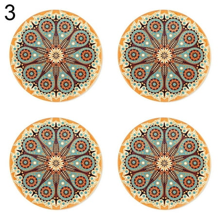 

Wanwan 4Pcs Absorbent Ceramic Stone Coaster Cork Back Bohemian Style Mat Cup Glass Pad