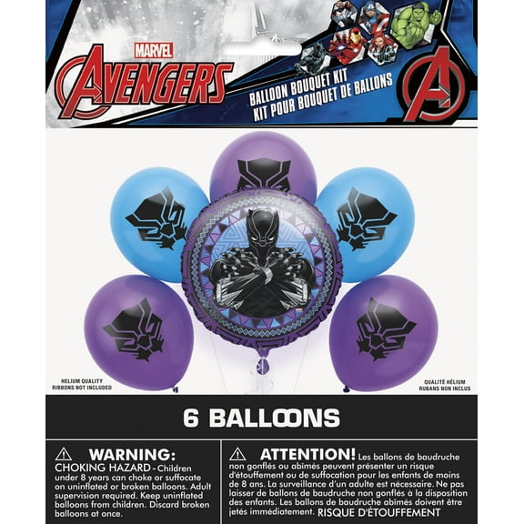 Marvel Avengers Black Panther Balloon Bouqet w/ 5 Helium Quality Latex Balloons and 1 Foil Balloon