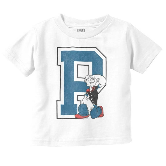 Popeye Cartoon Vintage Varsity P Toddler Boy Girl T Shirt Infant Toddler Brisco Brands 6M