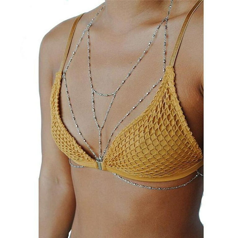 TOYFUNNY Women Alloy Bead Body Chain Beach Bikini Harness Necklace Bralette  Chain Sl 