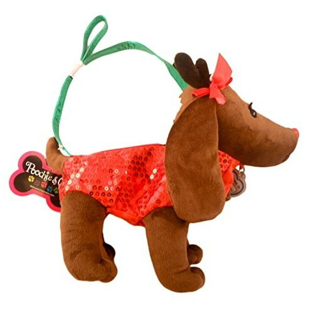 Poochie & Co. Plush Dog Purse Brown Dog with Red Clothes (Reindeer