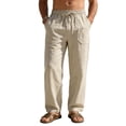 thumbnail image 2 of Mifsaly Wide Leg Linen Pants Men Drawstring Elastic Waist Summer Casual Pant Lightweight Breathable Travel Vacation Office Trousers with Pockets 2026 M, 2 of 9