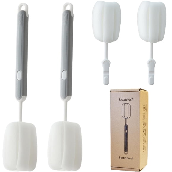 Cepillo para botellas Leixterich, limpiador de vasos de mango largo, gris