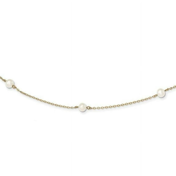 Primal Gold 14 Karat Yellow Gold 5-6mm White Near Round Freshwater Cultured Pearl 7-Station Necklace