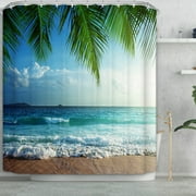 3D Palms Ocean Tropical Island Beach Shower Curtain, Fabric Cloth Polyester Waterproof Bath Curtain, Maldives High-Resolution Photography Home Decor Bathroom Textile Leisure Shower Curtain