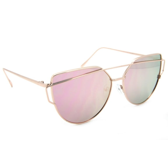 Cat Eye Sunglasses Large Oversized Metal Frame Flat Mirror Lens Women Fashion Lentes Mujer