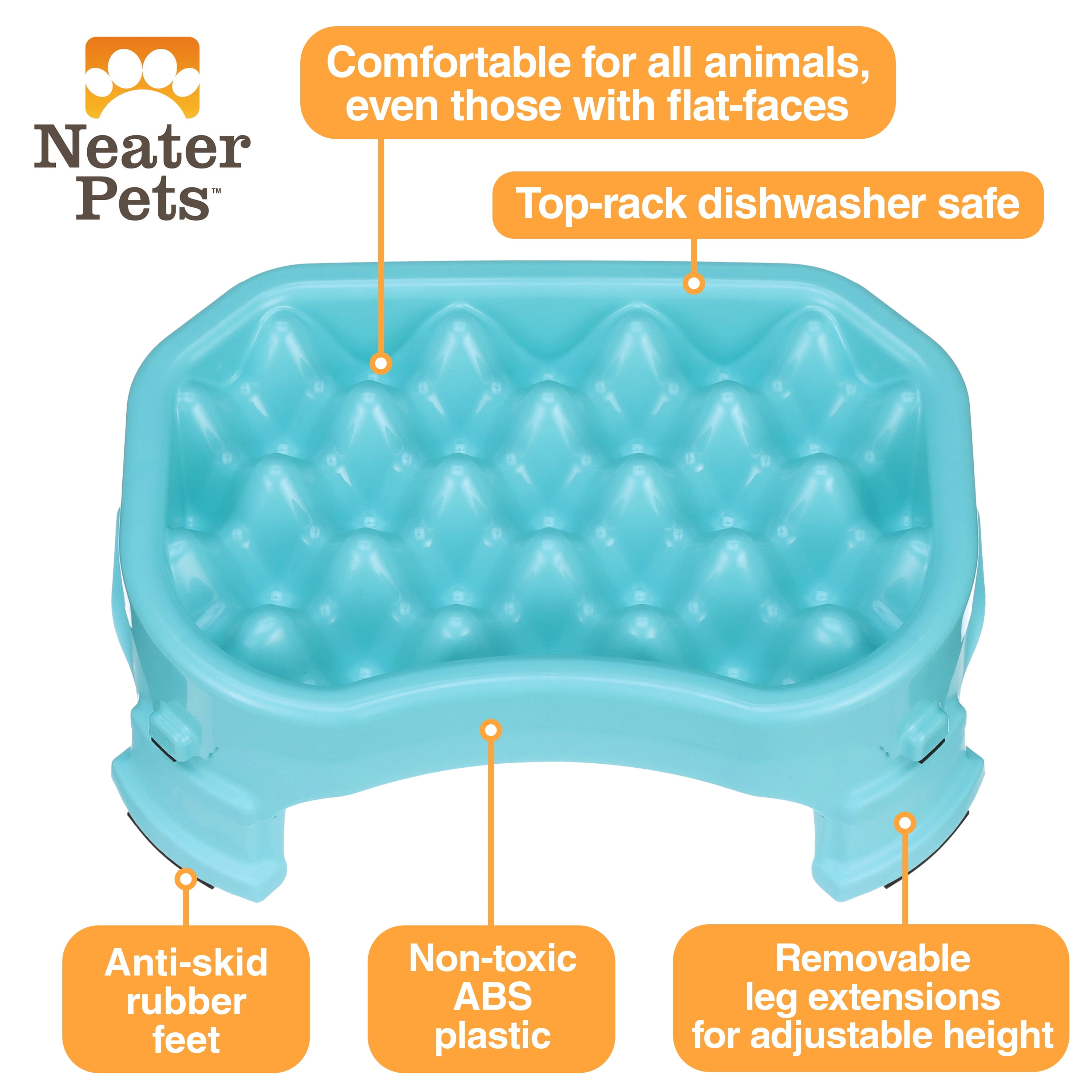 Neater Pet Brands Raised Neater Slow Feeder - Elevated & Adjustable Feeding Height - Improves Digestion, Stops Obesity, and Slows Down Eating, 2.5 Cups, Aquamarine