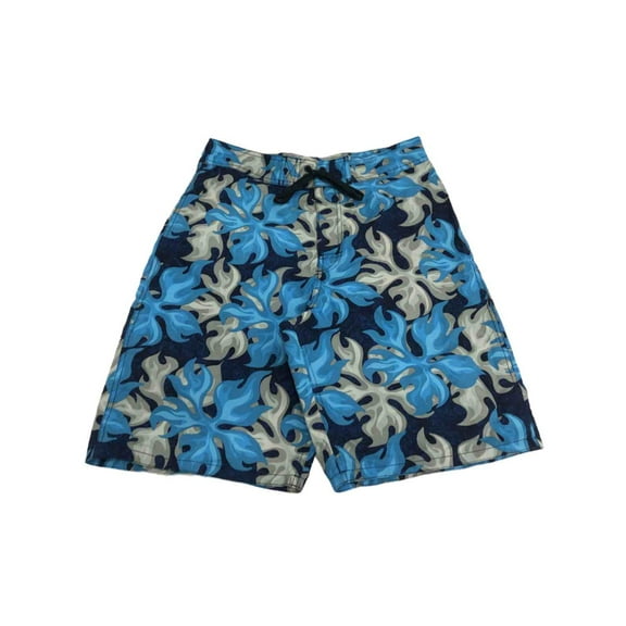 Mens Blue Gray Wavy Swirling Flower Swim Board Shorts Trunks 30