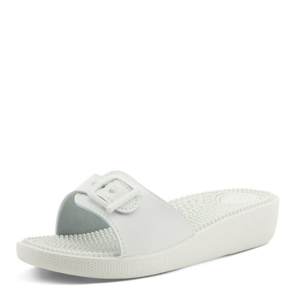 Flexus by Spring Step Women’s Sabala Slide Sandal – Lightweight Comfort Shoe with Massaging Insole & Adjustable Buckle Strap – Made in Italy WHITE EU 37 / US 6.5-7
