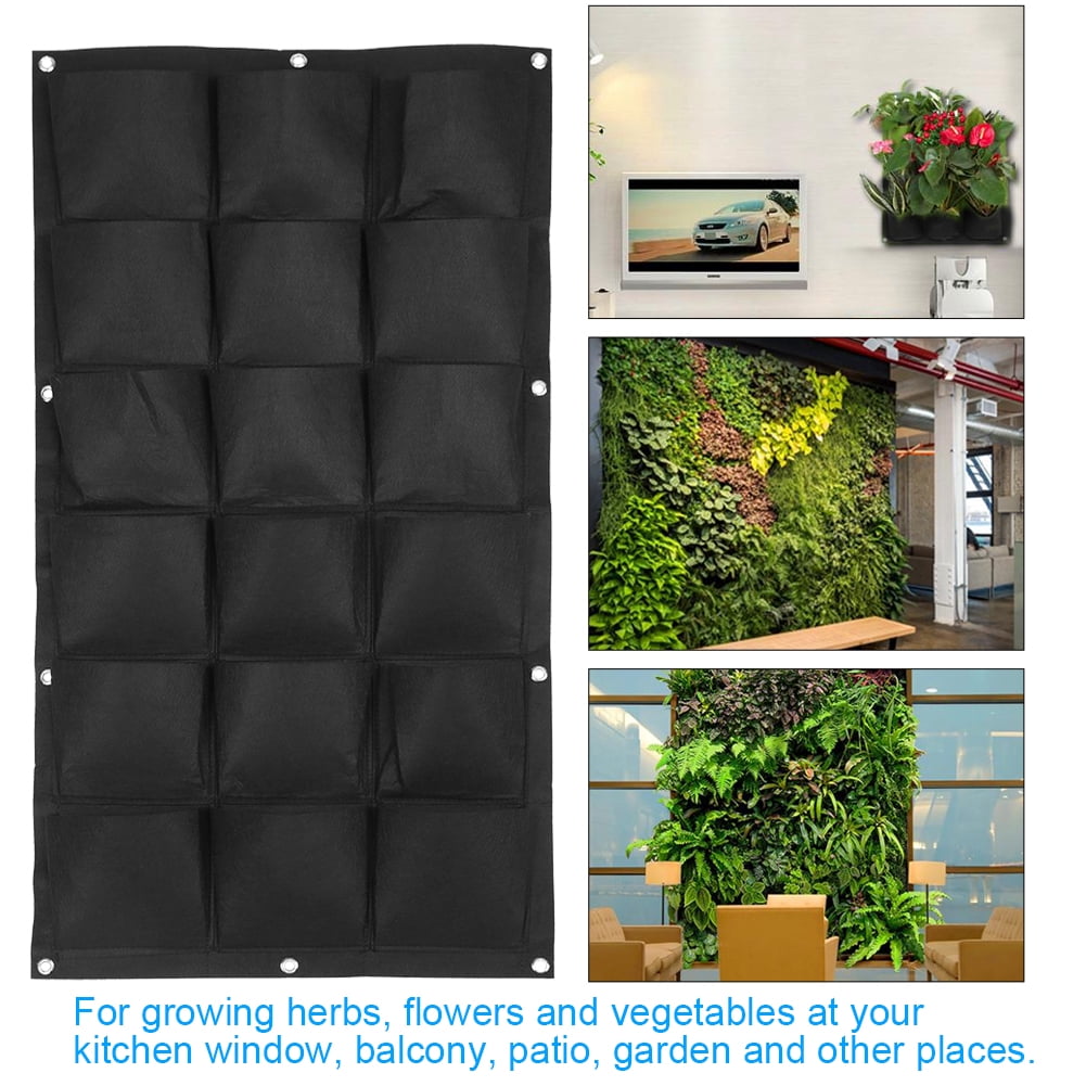18 Pocket Flower Planting Hanging Bags Garden Wall Plants Pouch Basket Green