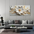 thumbnail image 3 of HFDF Canvas Wall Art for Living Room Bedroom Office White and Gold Flower Artwork Large Botanical Wall Art Wall Decor Modern Canvas Prints 24x20inch Framed, 3 of 6