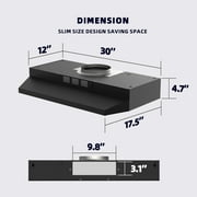 FIREGAS Black Range Hood, 30 inch Under Cabinet Range Hood with 2 Speed Exhaust Fan,Ducted/Ductless Convertible,Rocker Button Control,300 CFM,Aluminum Filter