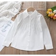 thumbnail image 4 of BRGZLK Long Sleeve Shirt for Girls Back-to-School Season Kids Solid Color Rhinestone Turn-Down Collar Breathable Comfortable School Unifrom Blouse Top White A 12-13 Years, 4 of 5