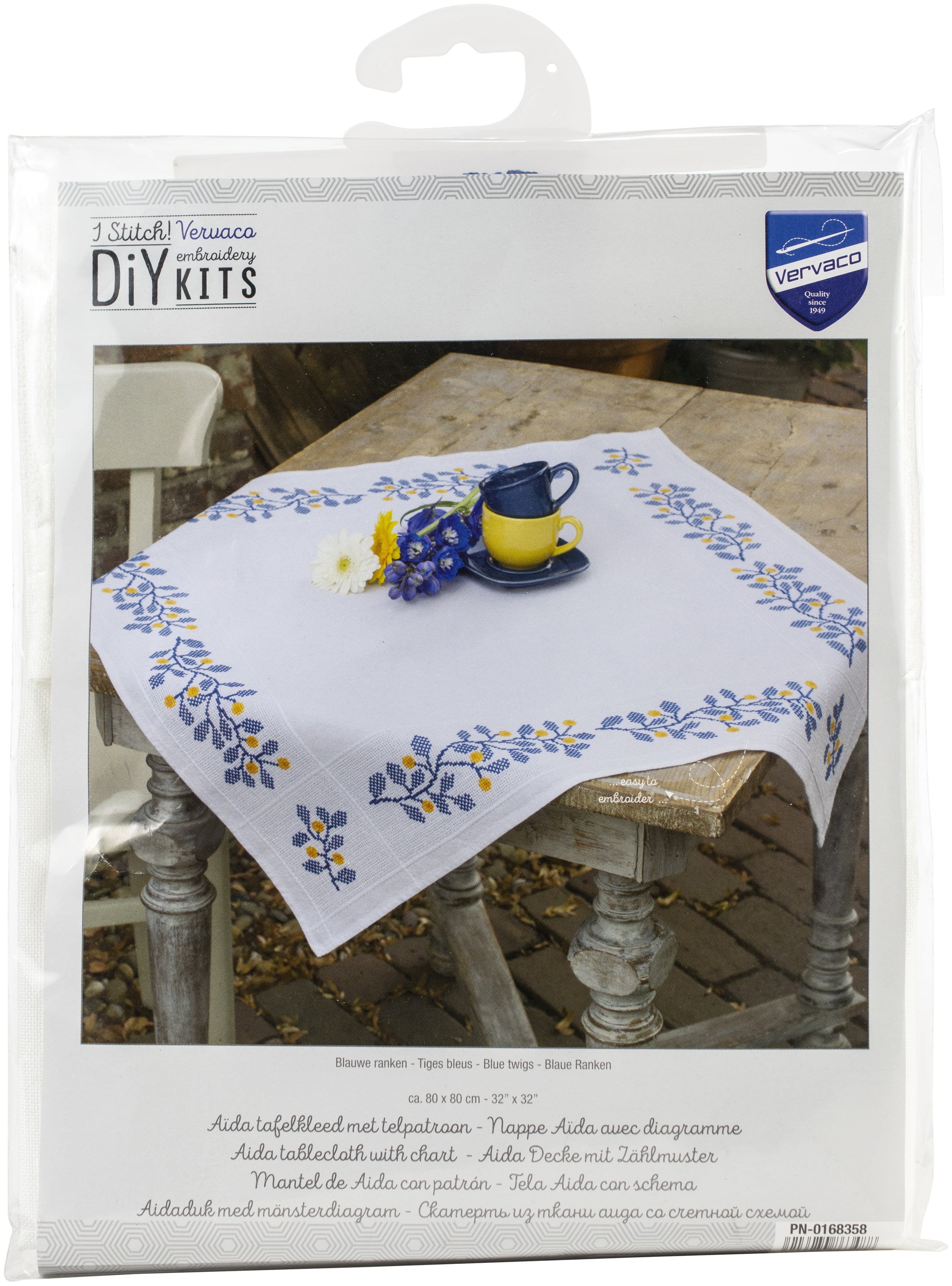 Vervaco Tablecloth Stamped Cross Stitch Kit 32"X32"Blue Twigs