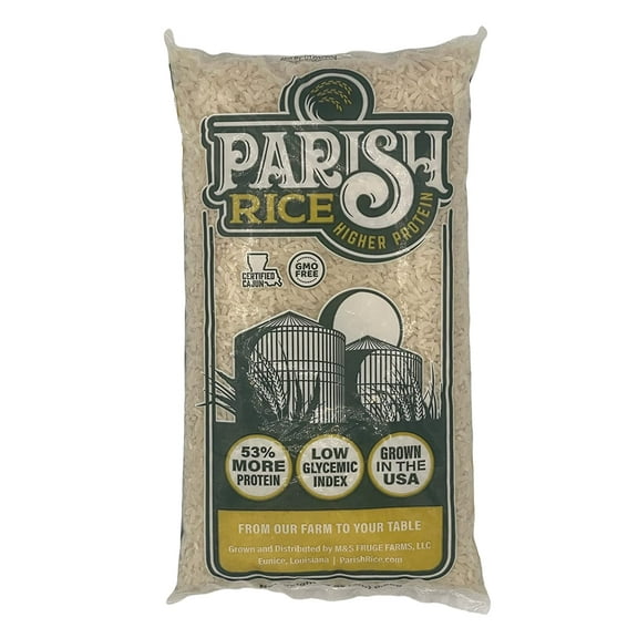 Parish White Rice – High-Protein Rice with Low Glycemic Index – Locally Grown Long-Grain White Rice – Made in the USA – Rich Nutrient Content – Ideal for Curry, Desserts, Stir-Fry – 5lb Bag