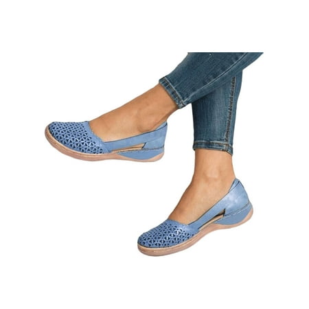 

Gomelly Womens Hollow Sandals Wedge Heel Comfy Slip On Casual Summer Beach Shoes US 9 Blue