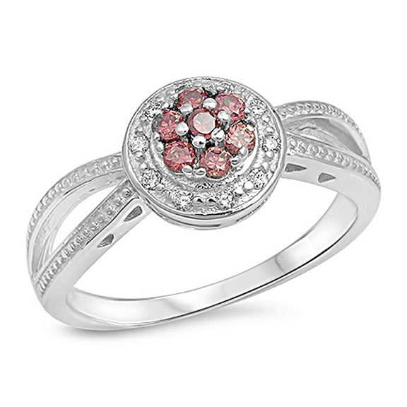 CHOOSE YOUR COLOR Simulated Garnet Chic Style Modern Ring .925 Sterling Silver Band Red CZ Female Size 10