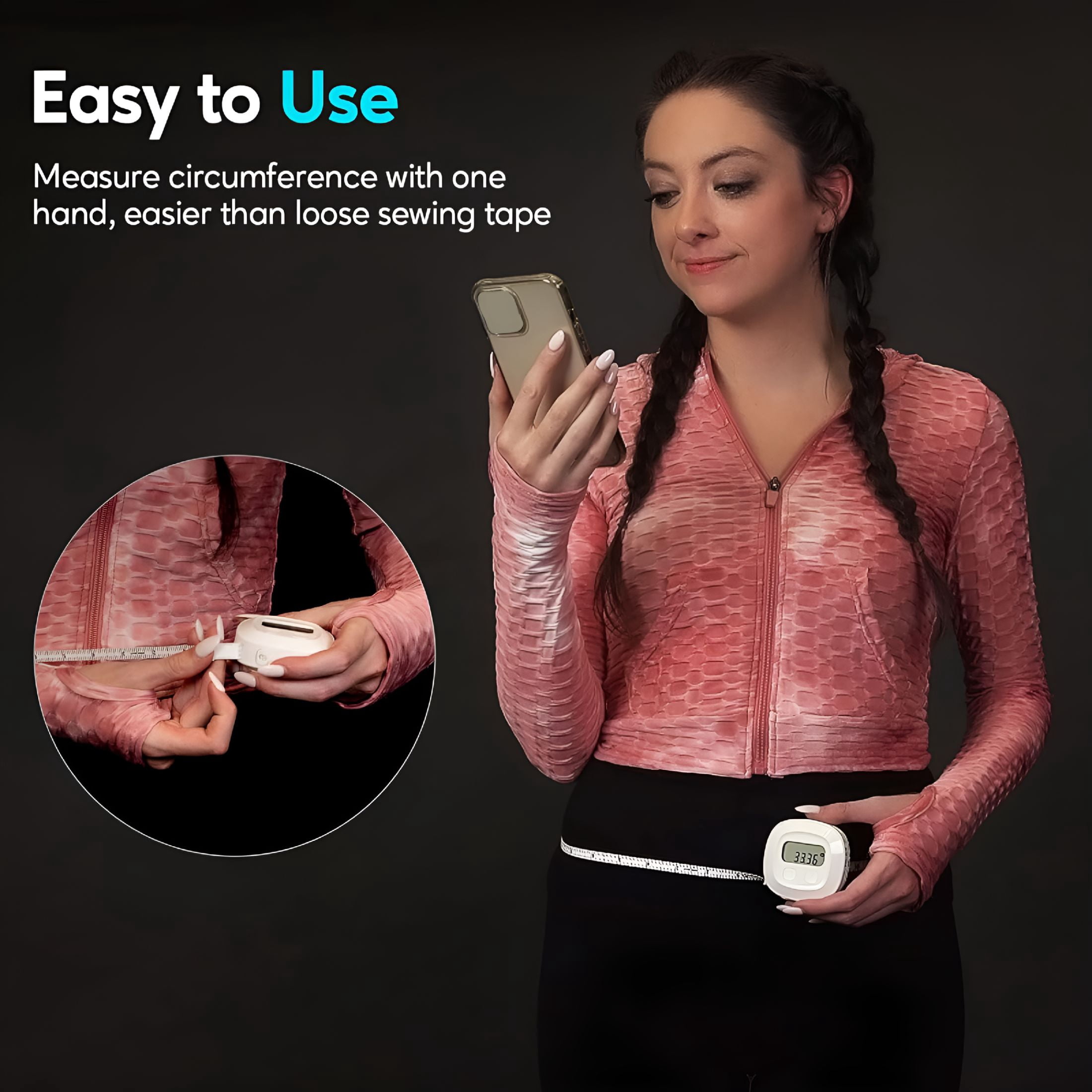 GJX Digital Body Tape Measure, 60in Body Measuring Tape, Bluetooth Measuring Tape for Body Measurements with App, Body Fat Measurement Device, Locking, Retractable