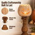 thumbnail image 6 of Rustic White Pumpkin Tealight Candle Holder Set of 3, Farmhouse Jack O Lantern Tea Light Holders with Wood Look Pedestal and Jute Bow, 6 of 7