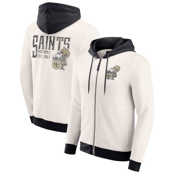 Men's Darius Rucker Collection by Fanatics Cream New Orleans Saints Distressed Graphics Full-Zip Hoodie
