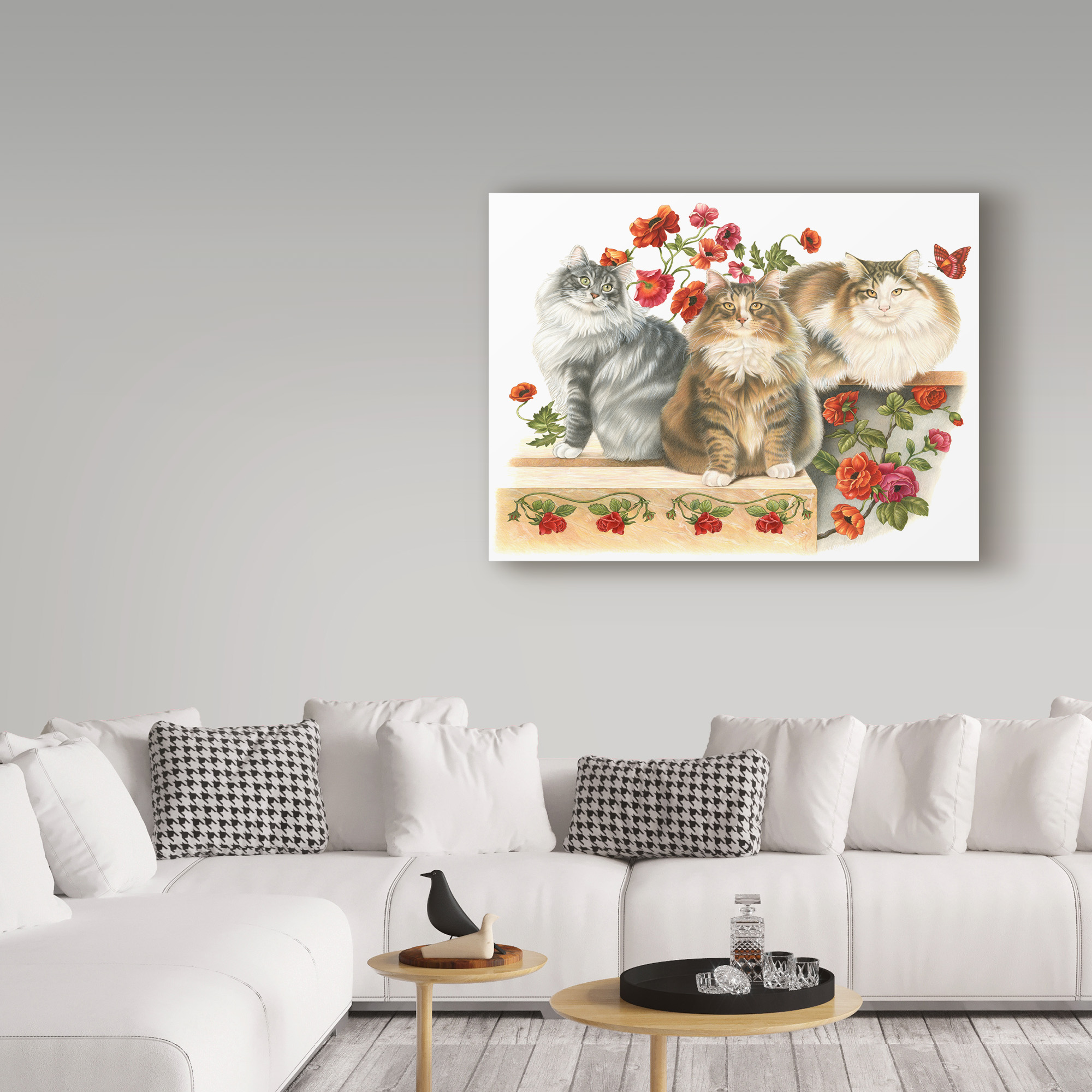 Trademark Fine Art 'Three Cats And Roses' Canvas Art by Francien Van Westering