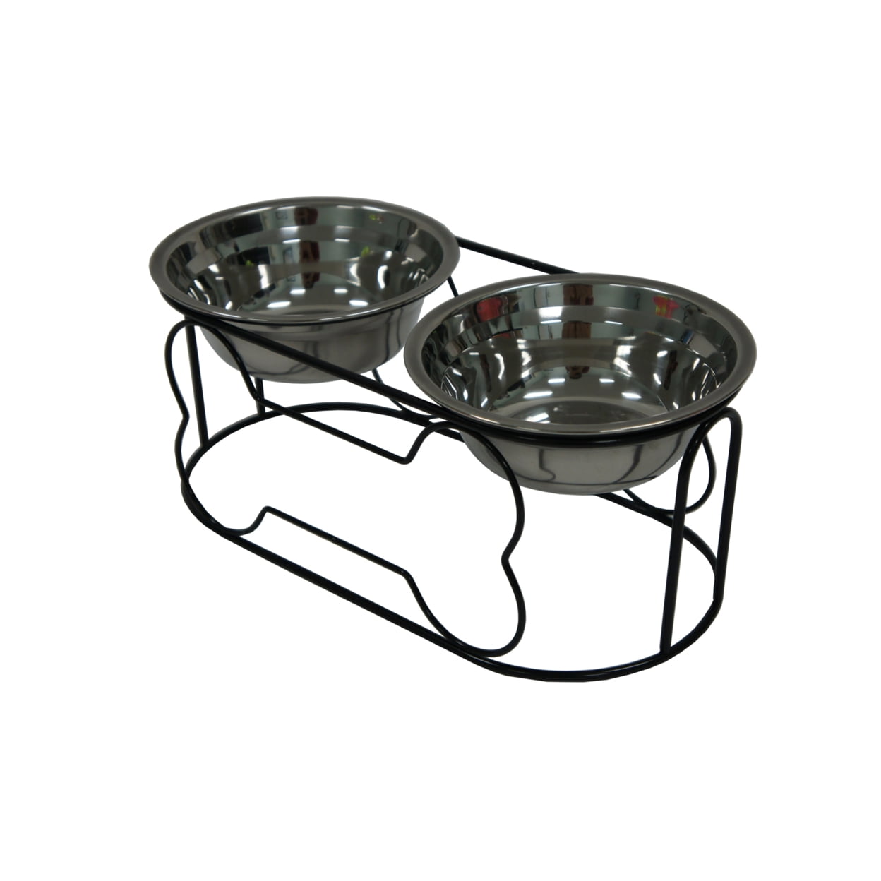 YML Group Wrought Iron Stand with 2 Small Stainless Steel Feeder Bowls for Pets, Black Bone