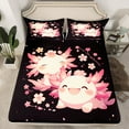 thumbnail image 2 of Pink Axolotl Queen Sheet Sets Kawaii Axolotl Themed Sheets,Pink Cherry Blossoms Painting Bed Sheets Set,Cartoon Salamander Decorations Flat Sheet,Soft, 2 of 7