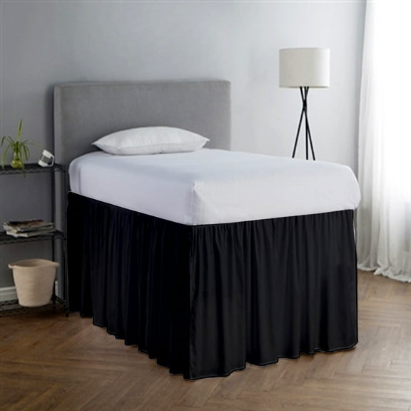 College Dorm Room Dust Ruffled Bed Skirt Extended Extra Long Bed Skirt, 100% Egyptian Cotton, 600-Thread-Count, 26-Inch Drop Extra Long Dorm Room Bed Skirt - Black, Twin XL - 39" x 80"