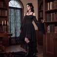 thumbnail image 7 of Womens Gothic Dresses Halloween Witch Costume, Butterfly Sleeve Long Dress Vintage Renaissance Medieval Vampire Butterfly Sleeve Mesh Outfits, 7 of 7
