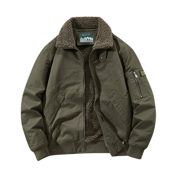 ZCFZJW Men's Cotton Cargo Jackets Winter Sherpa Lined Fleece Jackets Trucker Jacket Casual Long Sleeve Full Zip up Cardigan Outwear Coat with Pockets M