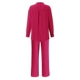thumbnail image 4 of felwors 2 Piece Outfits for Women Casual Lounge Sets Long Sleeve Button Down Shirts and Wide Leg Pants Sets Tracksuit Hot Pink, M, 4 of 5