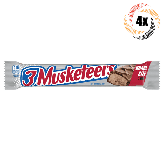 4x Packs 3 Musketeers King Size Chocolate Candy Bars | 3.28oz | 2 Bars Per Pack