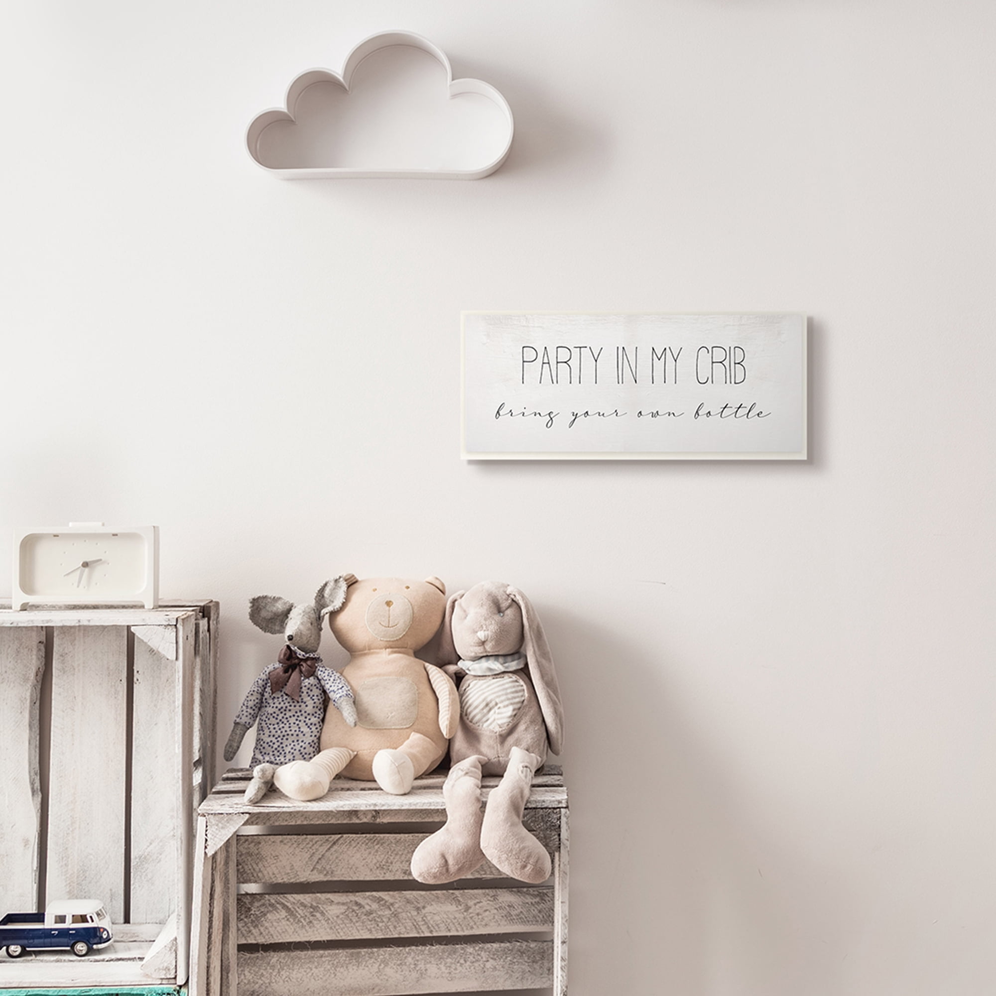 Stupell Industries Party in Crib Quote BYOB Baby Bottle Humor Wall Plaque, 7 x 17, Design by Daphne Polselli