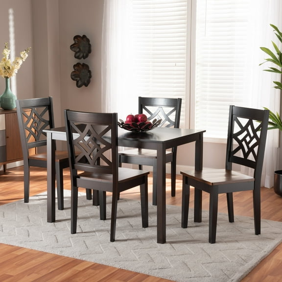 Baxton Studio Nicolette Modern and Contemporary Two-Tone Dark Brown and Walnut Brown Finished Wood 5-Piece Dining Set