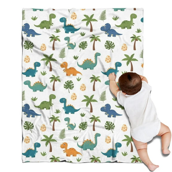 White Cartoon Dinosaurs Eggs Pattern Blanket,Comfortable Soft Flannel Throw Blanket,All Season,Warm Lightweight Blankets for Sofa Bed Couch Living Room Chair,30"x40"