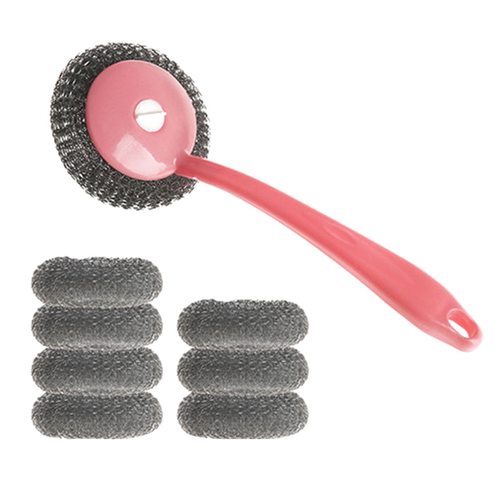 1111Fourone 8pcs Replaceable Stainless Steel Scourer Long Plastic