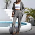 thumbnail image 2 of YUGYXL Women 2 Piece Tracksuits Outfits Loungewear Sets Solid Linen Loose Cardigan Suits and Elastic Waist Pants Casual Suit Gray XL, 2 of 6