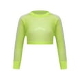 thumbnail image 1 of Blouse à Manches Longues en Résille Transparente pour Filles, Crop Top en Maille Transparente, T-Shirt à Col Rond Vert Fluorescent 8, 1 of 5