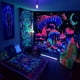thumbnail image 4 of Tapiz fluorescente con diseño de árbol de la vida, calavera, cielo estrellado, fondo de luz negra, tela decorativa para colgar en el dormitorio, 4 of 5