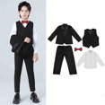 thumbnail image 2 of FAOWME Kids Toddler Baby Boys Spring Summer Cotton Long Sleeve Shirt Pants Coat Vest Solid Color 5PC Suit Clothes Black 4-5 Years, 2 of 8