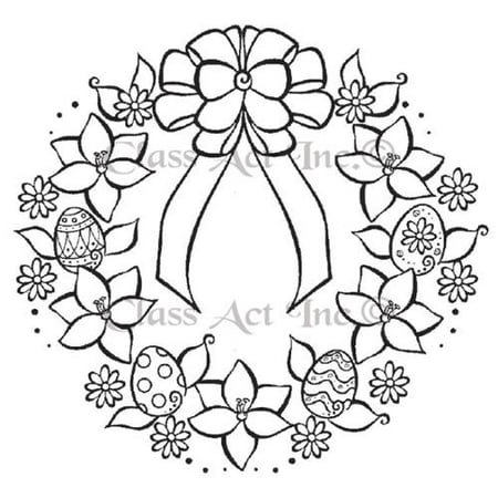 Class Act Cling Mounted Rubber Stamp 3.5"X3.5"-Easter Wreath W/Eggs
