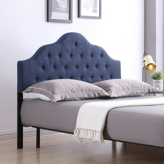 Hodedah Queen-Size Upholstered Tufted Rounded Headboard in Blue