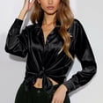 thumbnail image 2 of Blouses for Women – Short Sleeve Collared Top Button Down Shirt for Casual Outings or Work Travel New Spring And Summer Fashionable And Casual Women's Satin Imitation Silk Long Sleeved Shirt, 2 of 5