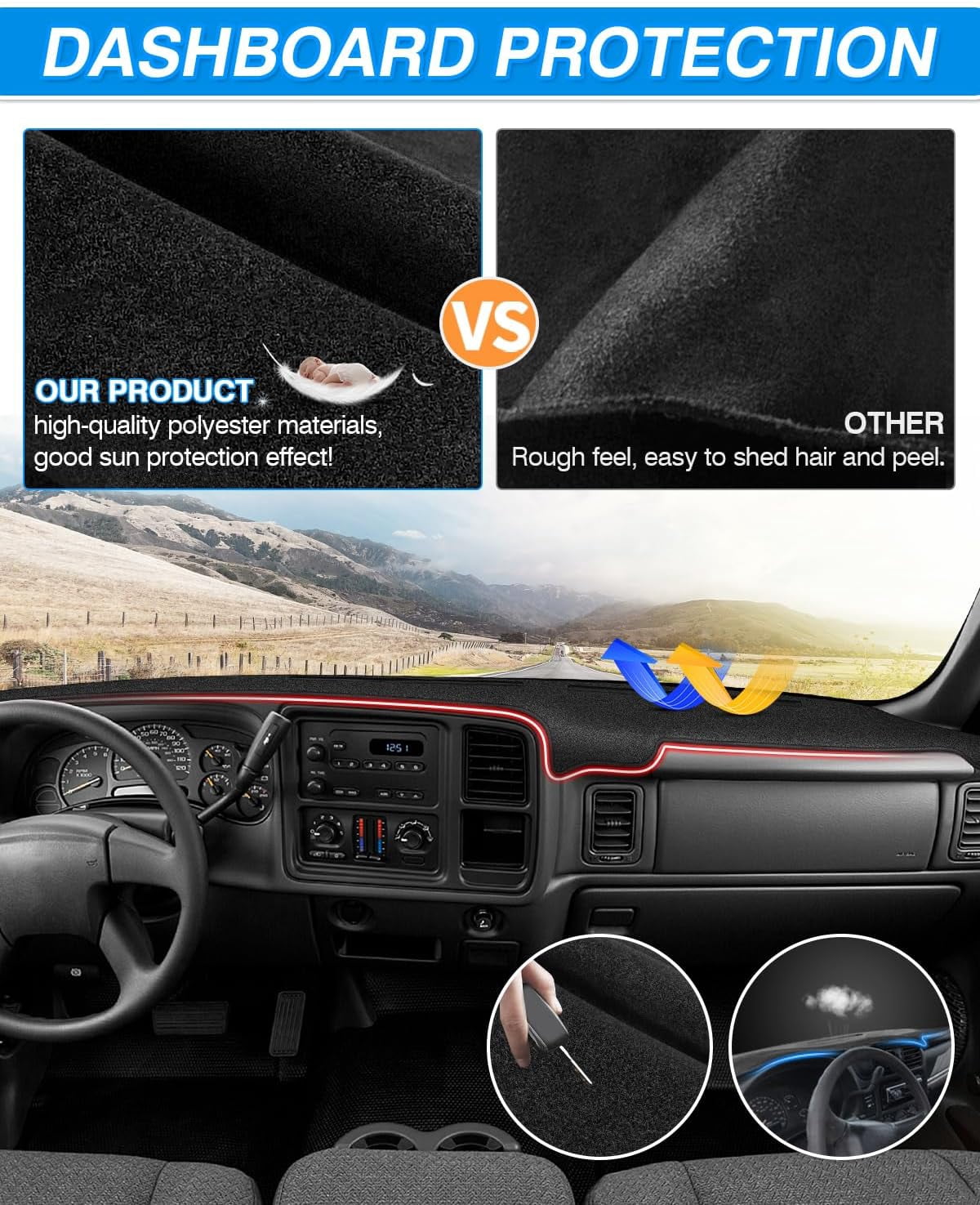 Canvcle Dash Cover Compatible with GMC Sierra/Chevy Chevrolet Silverado 1999-2006, GMC Yukon XL/Chevy Suburban Tahoe Avalanche 2000-2006 Dashboard Cover Mat Sunshield Protector