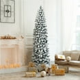 thumbnail image 2 of FORCLOVER 7.5ft Artificial Snow Flocked Christmas Tree, Unlit Pencil Hinged Pine Tree with 641Branch Tips and Metal Stand, Slim Xmas Snowy Tree for Indoor and Outdoor Use, 2 of 10