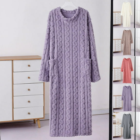 Admvng Night Gowns for Women Casual Solid Winter Loose Nightgowns, Size Free Size