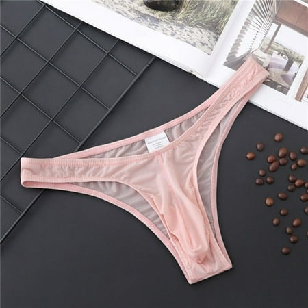 

Mens Ice Silk Briefs T-Back Thong Underwear Low-Rise Bikini G-String Underpants