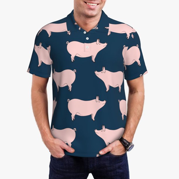 Fotbe Pig 1 Camiseta Polo de Golf para Hombre con Estampado – Camisa Deportiva Transpirable con Cuello Abotonado-X-Large